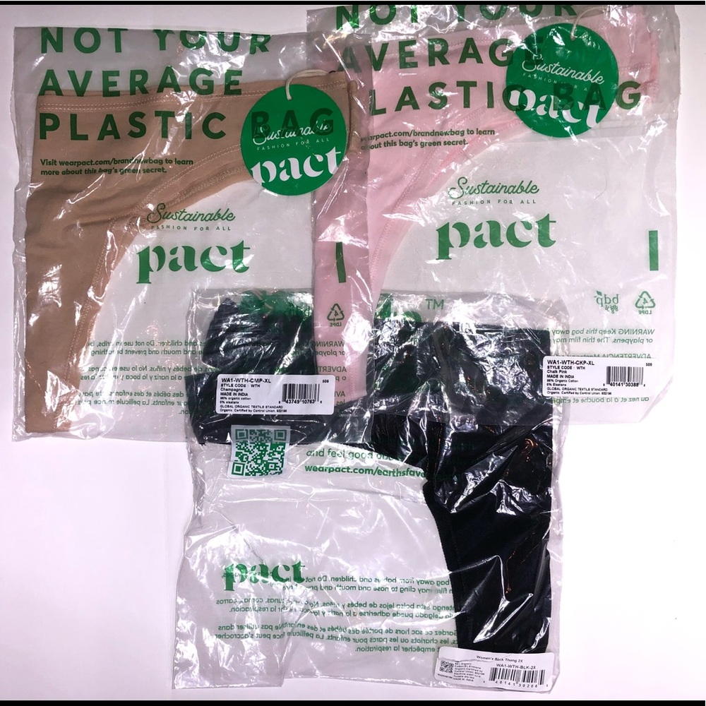 New 3 Pairs Pact Organic Cotton Thongs XL